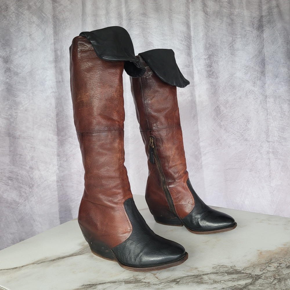 A.S. 98 Free People Size 37 Over Knee Leather Boots Brown Black